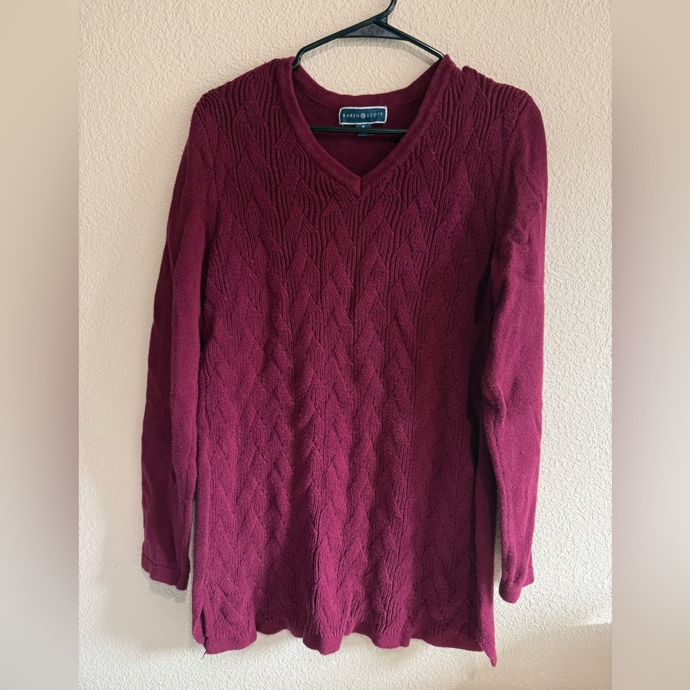 Women's Deep Red/ Burgundy V-Neck Sweater